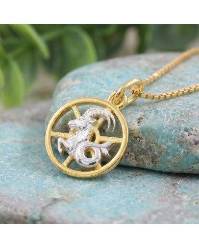 Two Tone Capricorn Zodiac Pendant | 925 Sterling Silver Astrology Gift