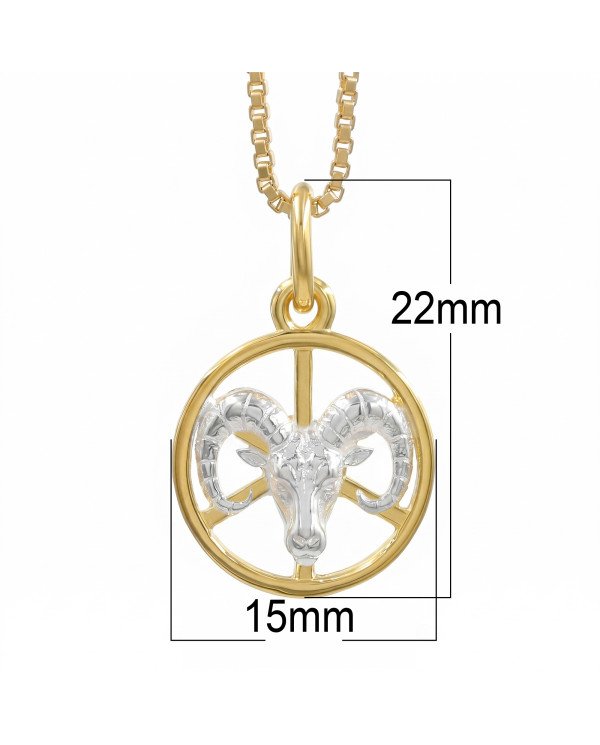 Two Tone Aries Zodiac Pendant | 925 Sterling Silver Astrology Gift