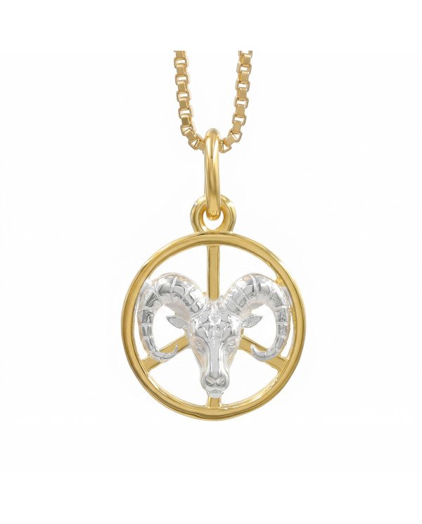 Two Tone Aries Zodiac Pendant | 925 Sterling Silver Astrology Gift