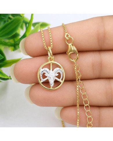 Two Tone Aries Zodiac Pendant | 925 Sterling Silver Astrology Gift