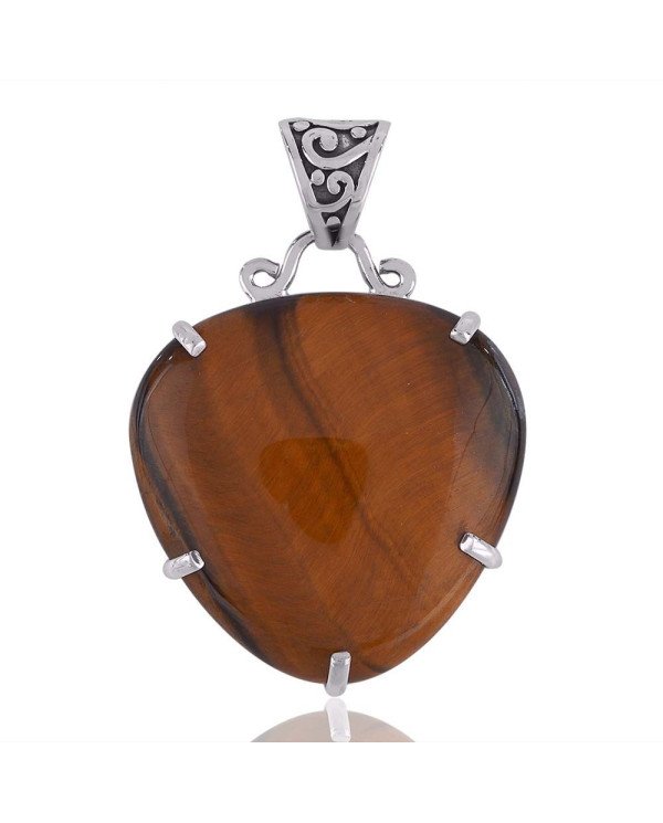 Gold Gemstone Pendants Yellow Tiger Eye Sterling Silver  Necklace Pandant