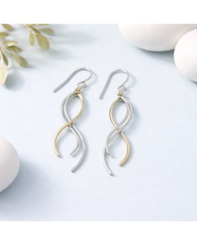 Two-Tone 925 Sterling Silver and Brass Dangle Earrings Dainty Jewelry