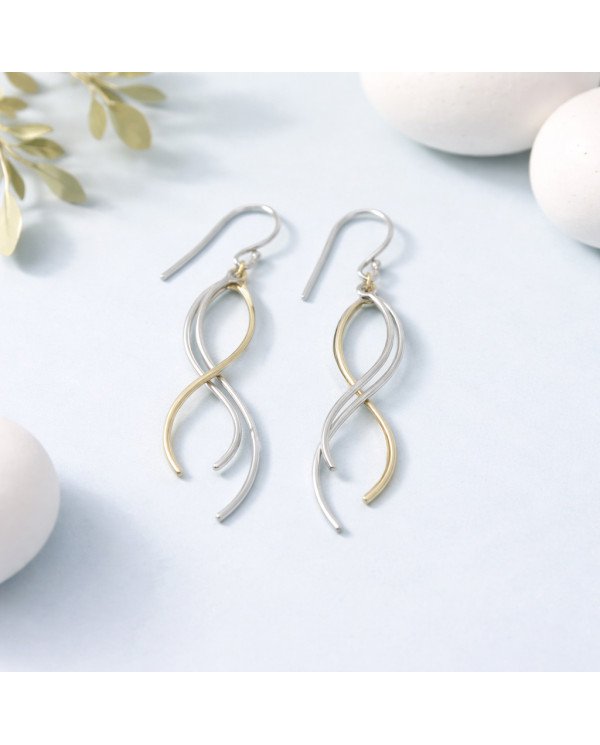 Two-Tone 925 Sterling Silver and Brass Dangle Earrings Dainty Jewelry