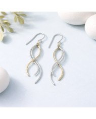 Two-Tone 925 Sterling Silver and Brass Dangle Earrings Dainty Jewelry