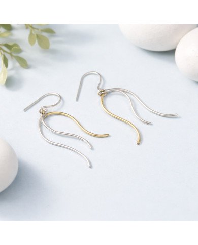 Two-Tone 925 Sterling Silver and Brass Dangle Earrings Dainty Jewelry