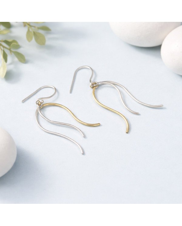 Two-Tone 925 Sterling Silver and Brass Dangle Earrings Dainty Jewelry