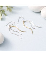 Two-Tone 925 Sterling Silver and Brass Dangle Earrings Dainty Jewelry