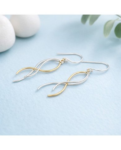 Two-Tone 925 Sterling Silver and Brass Dangle Earrings Dainty Jewelry