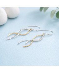 Two-Tone 925 Sterling Silver and Brass Dangle Earrings Dainty Jewelry