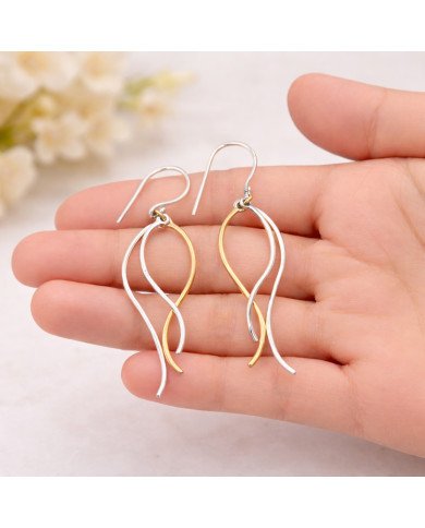 Two-Tone 925 Sterling Silver and Brass Dangle Earrings Dainty Jewelry