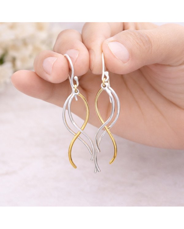 Two-Tone 925 Sterling Silver and Brass Dangle Earrings Dainty Jewelry