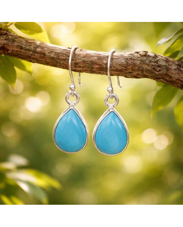 Natural Arizona Turquoise Gemstone 925 Sterling Silver Earring| Jewels Artisan