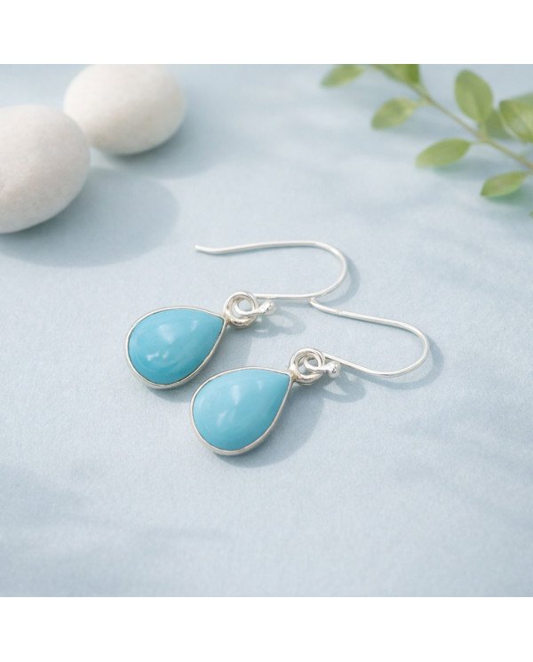 Natural Arizona Turquoise Gemstone 925 Sterling Silver Earring| Jewels Artisan