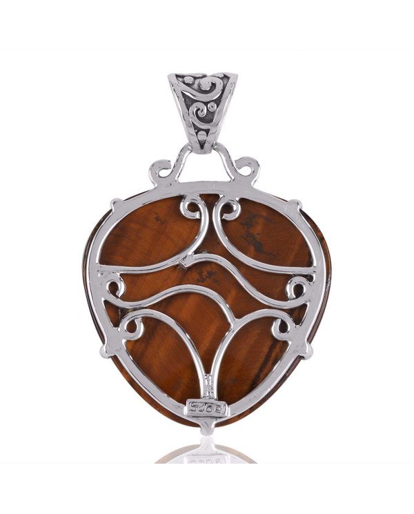 Gold Gemstone Pendants Yellow Tiger Eye Sterling Silver  Necklace Pandant