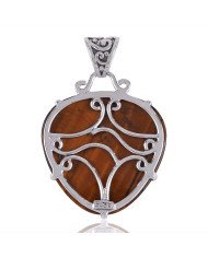 Gold Gemstone Pendants Yellow Tiger Eye Sterling Silver  Necklace Pandant