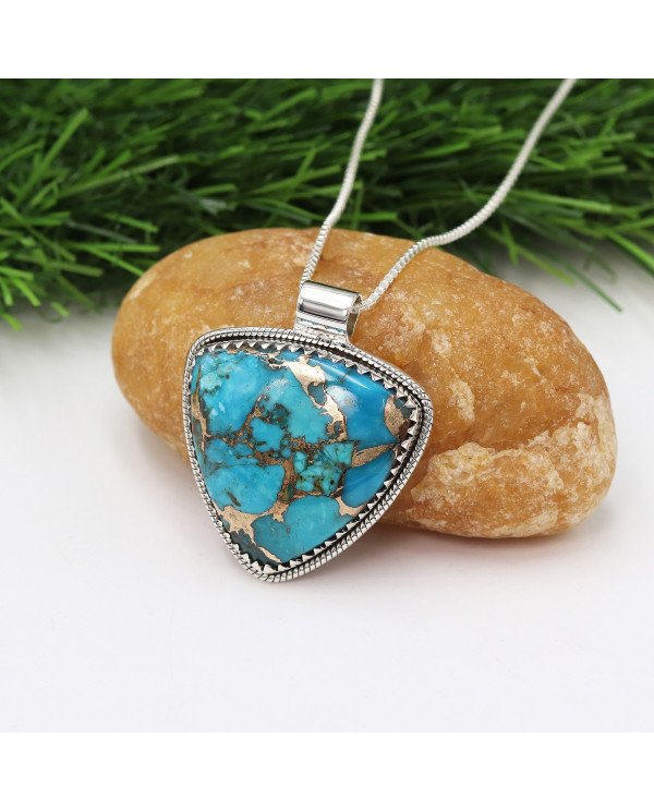Blue Copper Turquoise Pendant | 925 Sterling Silver Gemstone Jewelry