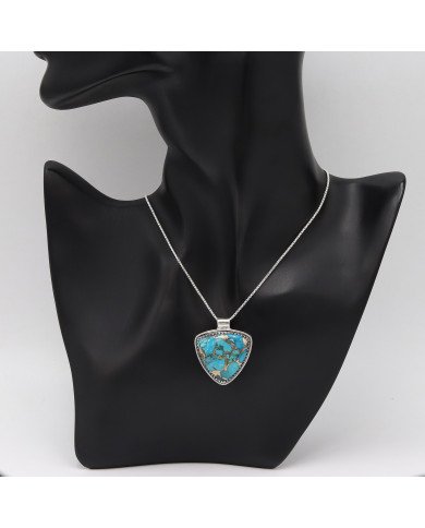 Blue Copper Turquoise Pendant | 925 Sterling Silver Gemstone Jewelry
