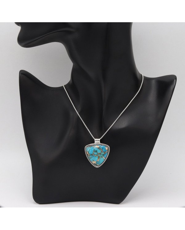 Blue Copper Turquoise Pendant | 925 Sterling Silver Gemstone Jewelry
