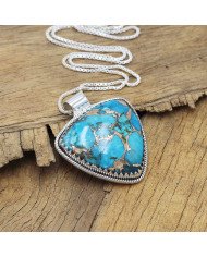 Blue Copper Turquoise Pendant | 925 Sterling Silver Gemstone Jewelry