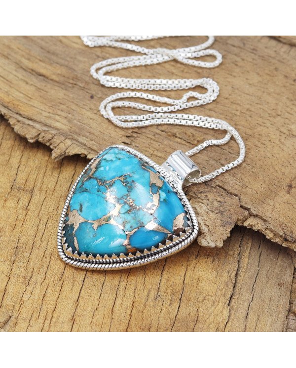 Blue Copper Turquoise Pendant | 925 Sterling Silver Gemstone Jewelry