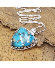 Blue Copper Turquoise Pendant | 925 Sterling Silver Gemstone Jewelry