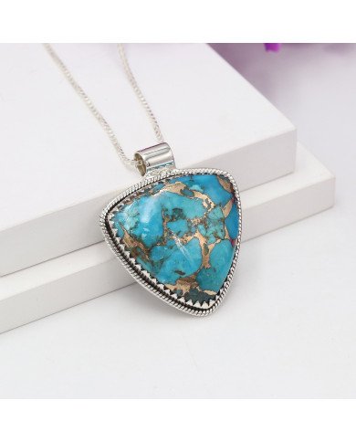 Blue Copper Turquoise Pendant | 925 Sterling Silver Gemstone Jewelry