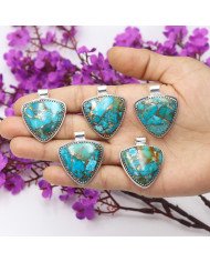 Blue Copper Turquoise Pendant | 925 Sterling Silver Gemstone Jewelry