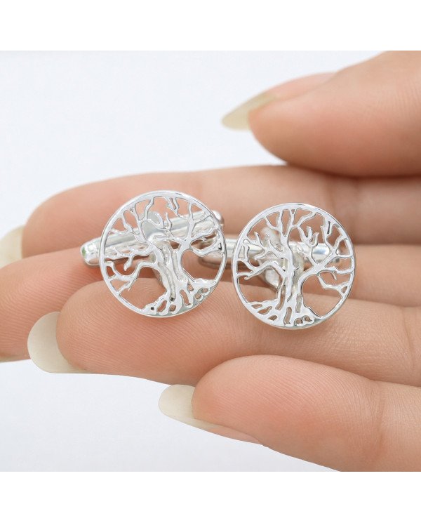 Two-Tone Tree of Life Cufflinks for Men | Sterling Silver & Brass