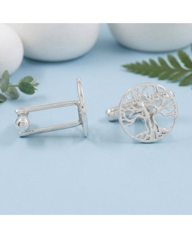 Two-Tone Tree of Life Cufflinks for Men | Sterling Silver & Brass