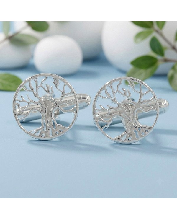 Two-Tone Tree of Life Cufflinks for Men | Sterling Silver & Brass