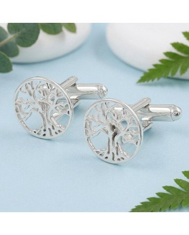 Two-Tone Tree of Life Cufflinks for Men | Sterling Silver & Brass