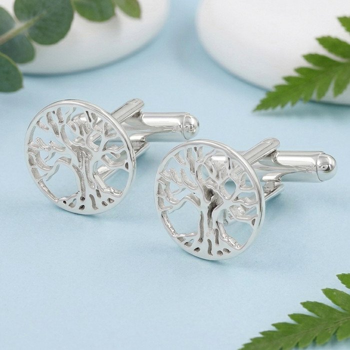 Two-Tone Tree of Life Cufflinks for Men | Sterling Silver & Brass