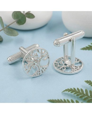 Two-Tone Tree of Life Cufflinks for Men | Sterling Silver & Brass