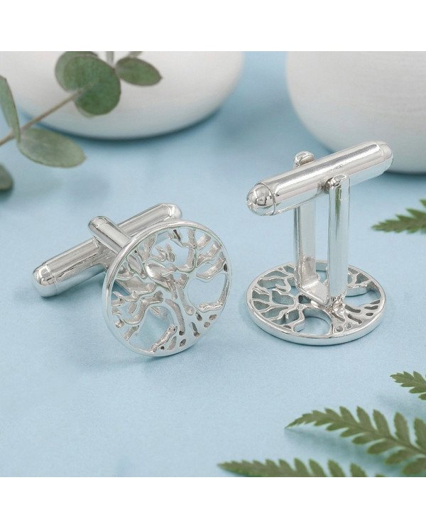 Two-Tone Tree of Life Cufflinks for Men | Sterling Silver & Brass