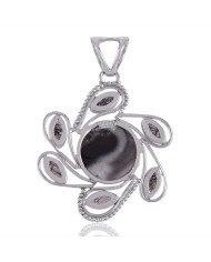 Necklace Silver Pendant Dendritic Opal Black Rutile Tail Spin Silver