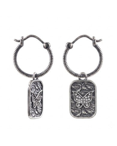 Swarovski Crystal Butterfly Hoop Earrings | Oxidized Brass Jewelry