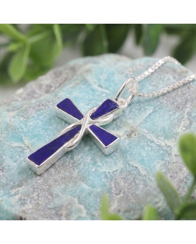 Lapis Lazuli Cross Pendant | 925 Sterling Silver Christmas Gift