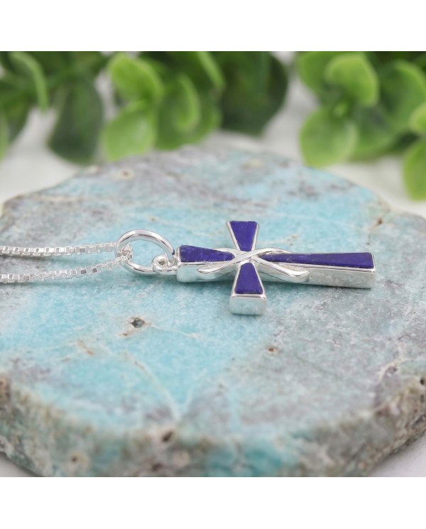 Lapis Lazuli Cross Pendant | 925 Sterling Silver Christmas Gift