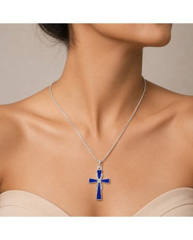 Lapis Lazuli Cross Pendant | 925 Sterling Silver Christmas Gift