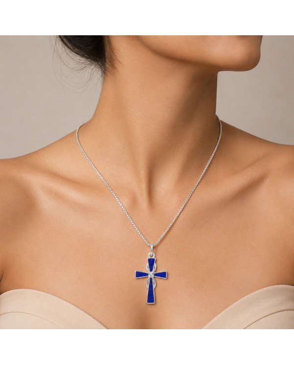 Lapis Lazuli Cross Pendant | 925 Sterling Silver Christmas Gift