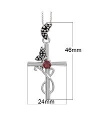925 Sterling Silver Garnet Butterfly Cross Pendant Necklace For Women