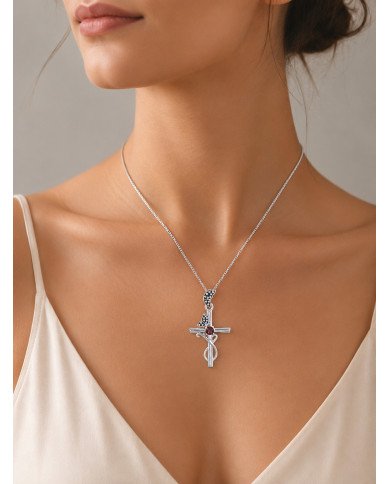 925 Sterling Silver Garnet Butterfly Cross Pendant Necklace For Women
