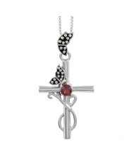 925 Sterling Silver Garnet Butterfly Cross Pendant Necklace For Women