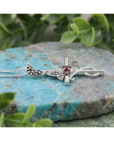 925 Sterling Silver Garnet Butterfly Cross Pendant Necklace For Women