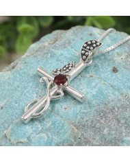 925 Sterling Silver Garnet Butterfly Cross Pendant Necklace For Women