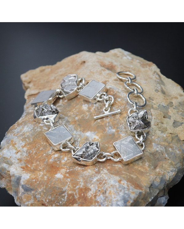 Natural Meteorite Bracelet | 925 Sterling Silver Handmade Jewelry
