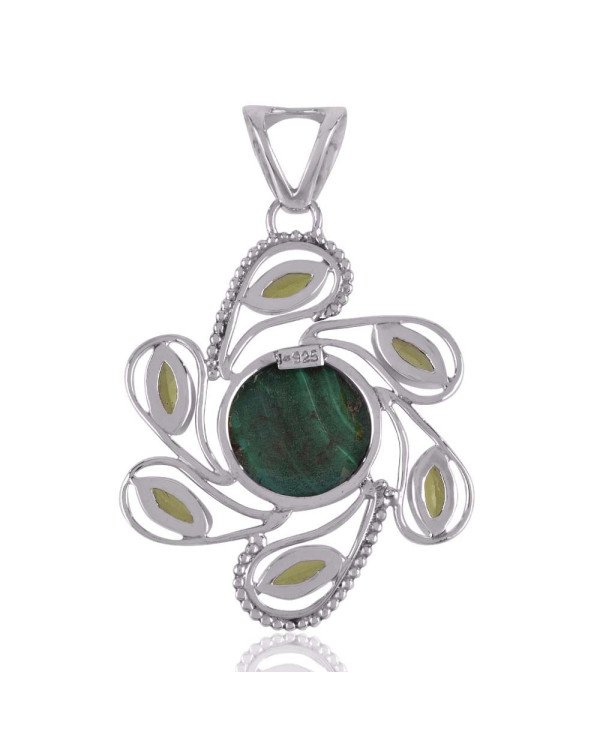 Super Malachite and Peridot Sterling Silver Pendant Necklace