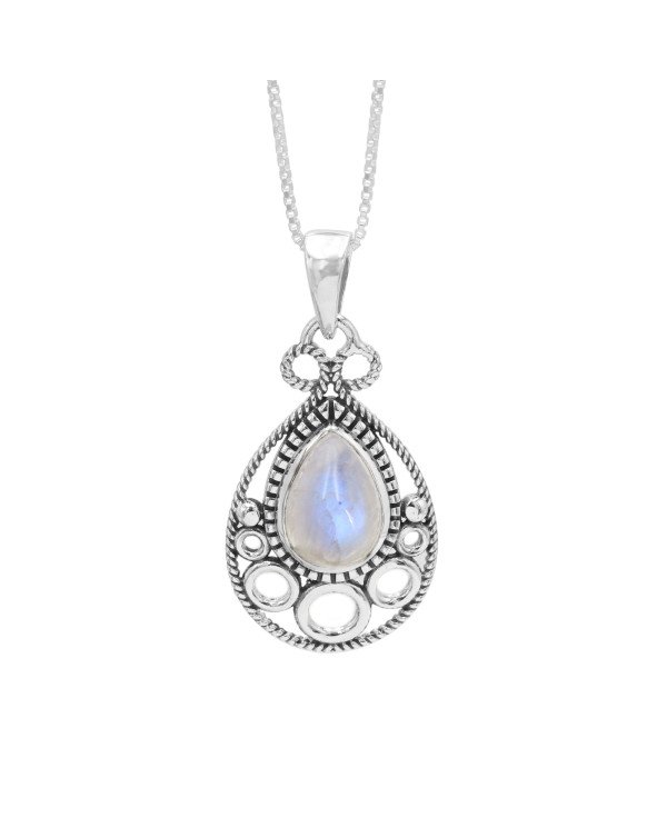Rainbow Moonstone Pendant 925 Sterling Silver Boho Jewelry for Women