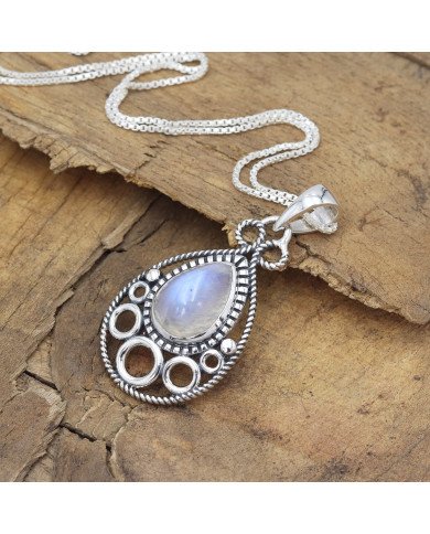 Rainbow Moonstone Pendant 925 Sterling Silver Boho Jewelry for Women