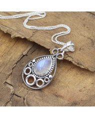 Rainbow Moonstone Pendant 925 Sterling Silver Boho Jewelry for Women